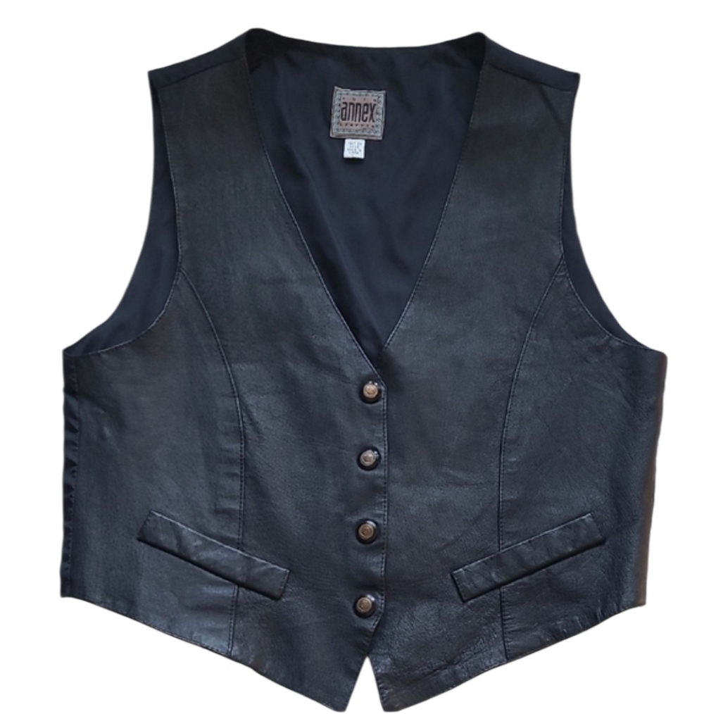 Genuine Leather Vest Star Snaps Men's Black